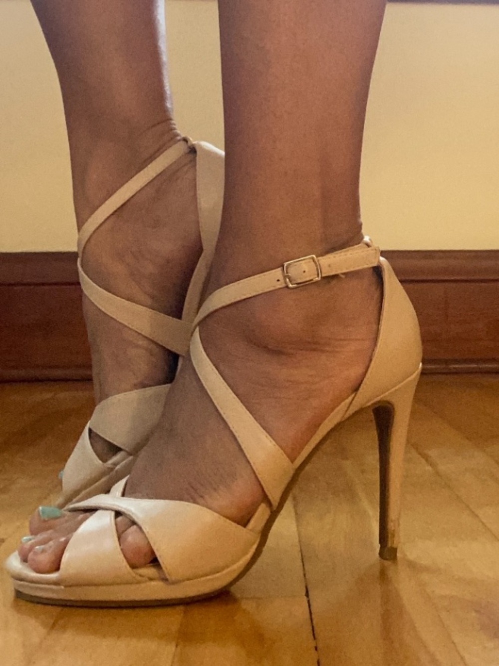 Elegant Beige Crisscross Ankle-Strap Stiletto Heels